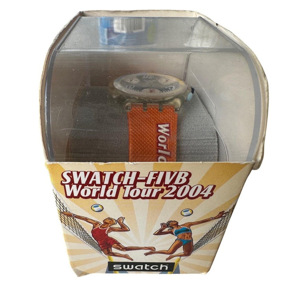 Swatch FIVB World Tour 2004 Chronograph Watch Orange Blue SUNK109 Swiss Made